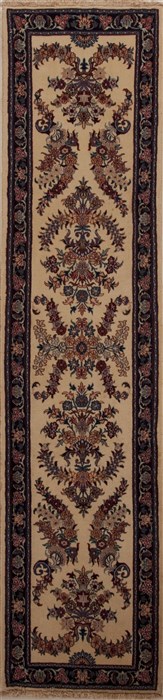 Mashad Beige Runner Hand Knotted 24 X 101  Area Rug 251-12996 Image 0