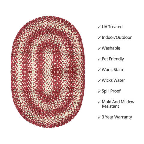 Homespice Ultra Durable Braided Rug Red Oval 110 X 60 Area Rug 328304 816-129214 Image 2