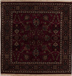 Indian Semnan Red Square 4 ft and Smaller Wool Carpet 13015