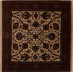 Indian Semnan Beige Square 4 ft and Smaller Wool Carpet 13016