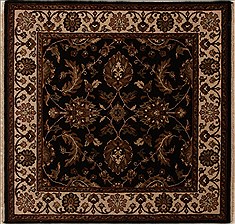 Indian Agra Black Square 5 to 6 ft Wool Carpet 13036