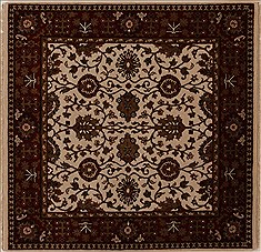 Indian Agra Beige Square 5 to 6 ft Wool Carpet 13038