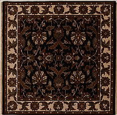 Indian Agra Black Square 5 to 6 ft Wool Carpet 13043
