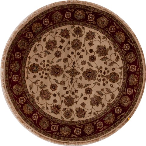 Agra Beige Round Hand Knotted 511 X 60  Area Rug 251-13188 Image 0