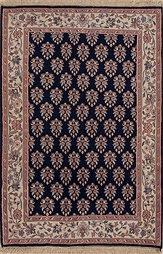 Indian sarouk Blue Rectangle 4x6 ft Wool Carpet 13235