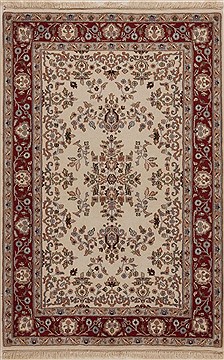 Indian sarouk Beige Rectangle 4x6 ft Wool Carpet 13240