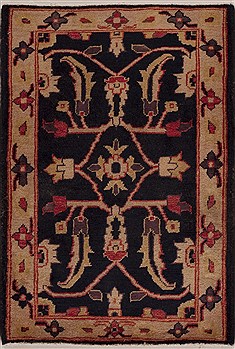 Pakistani Pishavar Black Rectangle 2x3 ft Wool Carpet 13368