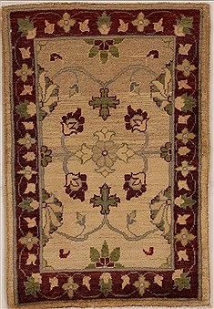 Pakistani Pishavar Beige Rectangle 2x3 ft Wool Carpet 13401