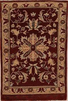 Pakistani Pishavar Red Rectangle 2x3 ft Wool Carpet 13405