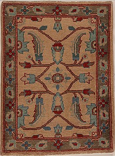 Pakistani Pishavar Beige Rectangle 2x3 ft Wool Carpet 13414