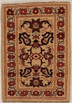 Pakistani Pishavar Beige Rectangle 2x3 ft Wool Carpet 13418