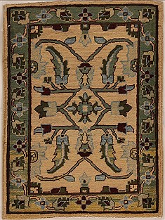 Pakistani Pishavar Beige Rectangle 2x3 ft Wool Carpet 13429