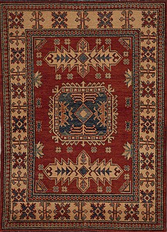 Pakistani Kazak Red Rectangle 4x6 ft Wool Carpet 13474