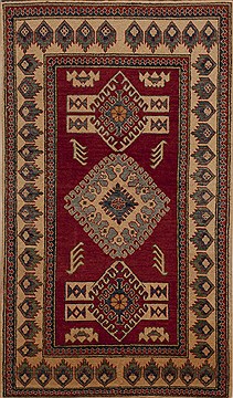 Pakistani Kazak Red Rectangle 3x5 ft Wool Carpet 13481
