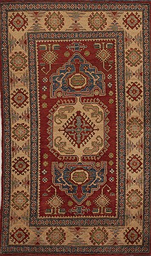 Pakistani Kazak Red Rectangle 3x5 ft Wool Carpet 13484