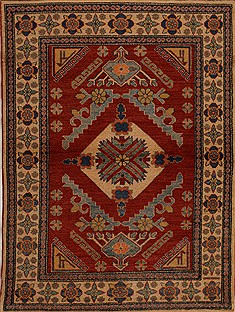 Pakistani Kazak Orange Rectangle 4x6 ft Wool Carpet 13486