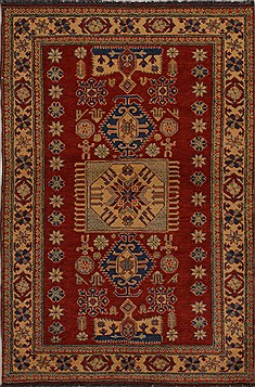 Pakistani Kazak Red Rectangle 4x6 ft Wool Carpet 13488