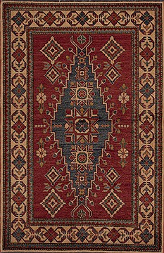 Pakistani Kazak Red Rectangle 4x6 ft Wool Carpet 13493