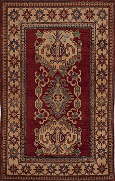 Pakistani Kazak Red Rectangle 3x5 ft Wool Carpet 13497
