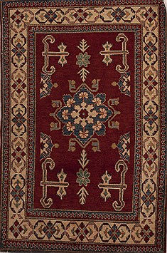 Pakistani Kazak Red Rectangle 4x6 ft Wool Carpet 13566