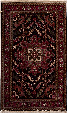 Indian Heriz Black Rectangle 3x5 ft Wool Carpet 13586