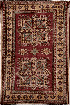 Pakistani Kazak Red Rectangle 4x6 ft Wool Carpet 13588