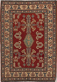 Pakistani Kazak Red Rectangle 3x5 ft Wool Carpet 13596