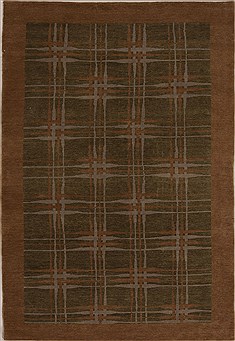 Pakistani Pishavar Green Rectangle 6x9 ft Wool Carpet 13610