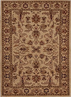 Pakistani Pishavar Beige Rectangle 5x7 ft Wool Carpet 13616