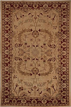Pakistani Pishavar Beige Rectangle 6x9 ft Wool Carpet 13617