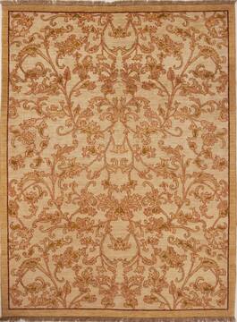 Pakistani Pishavar Beige Rectangle 7x9 ft Wool Carpet 13621