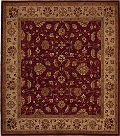 Pakistani Pishavar Red Square 7 to 8 ft Wool Carpet 13629