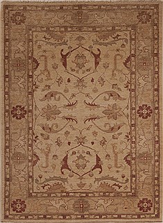 Pakistani Pishavar Beige Rectangle 5x7 ft Wool Carpet 13634