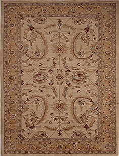 Pakistani Pishavar Beige Rectangle 6x9 ft Wool Carpet 13646