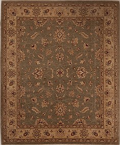 Pakistani Pishavar Green Square 7 to 8 ft Wool Carpet 13649