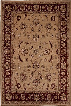 Pakistani Pishavar Beige Rectangle 6x9 ft Wool Carpet 13660
