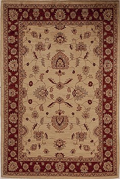 Pakistani Pishavar Beige Rectangle 5x8 ft Wool Carpet 13670