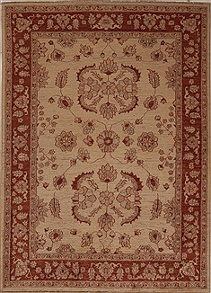 Pakistani Pishavar Beige Rectangle 5x8 ft Wool Carpet 13693