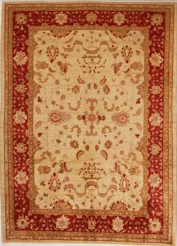 Pakistani Pishavar Beige Rectangle 7x10 ft Wool Carpet 13702