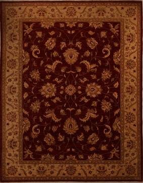 Pakistani Pishavar Red Rectangle 8x10 ft Wool Carpet 13724