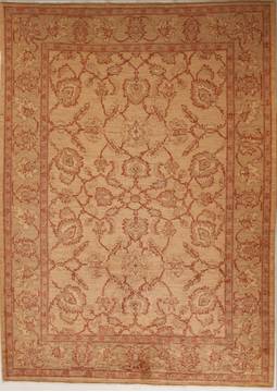 Pakistani Pishavar Beige Rectangle 7x9 ft Wool Carpet 13781