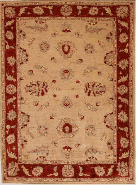 Pishavar Beige Hand Knotted 69 X 93  Area Rug 251-13783 Image 0