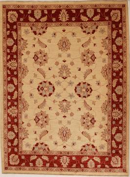 Pakistani Pishavar Beige Rectangle 7x9 ft Wool Carpet 13787