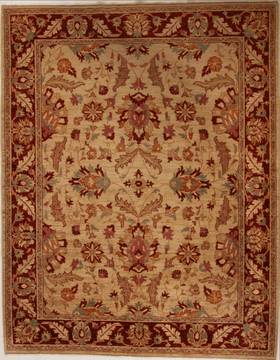 Pakistani Pishavar Beige Rectangle 7x9 ft Wool Carpet 13797