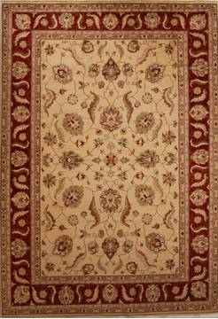 Pakistani Pishavar Beige Rectangle 7x10 ft Wool Carpet 13798