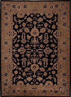 Pakistani Pishavar Black Rectangle 7x10 ft Wool Carpet 13811