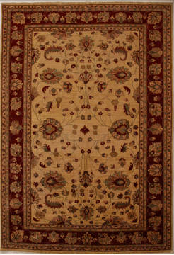 Pakistani Pishavar Beige Rectangle 6x9 ft Wool Carpet 13825
