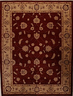 Pakistani Pishavar Red Rectangle 9x12 ft Wool Carpet 13886
