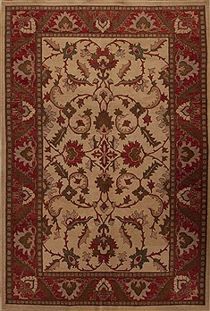 Pakistani Pishavar Beige Rectangle 8x11 ft Wool Carpet 13888