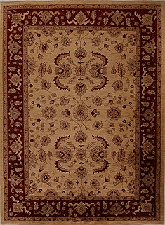 Pakistani Pishavar Beige Rectangle 8x11 ft Wool Carpet 13906